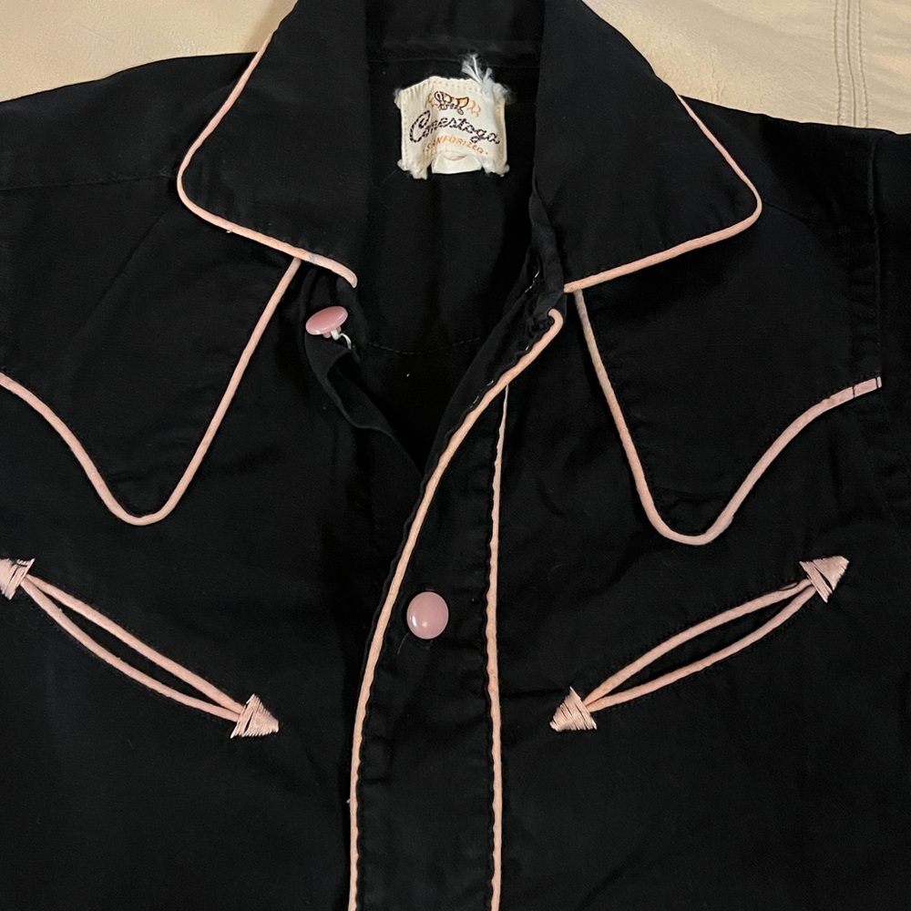 60s Toddler Western Shirt Vintage Pink Piping & Buttons - Picture 3 of 5